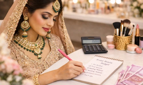 bridal planning her budget for bridal beauty